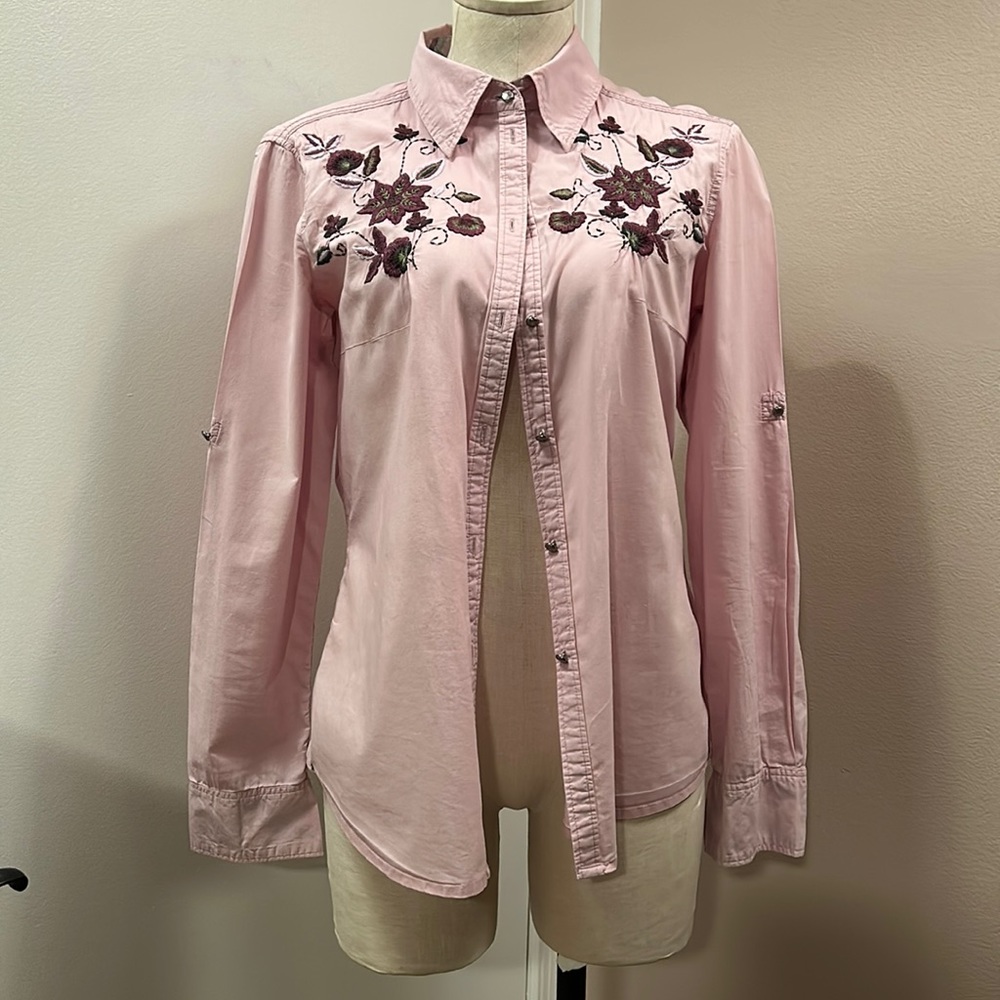 Esprit Lilac Button Down Cotton Embroidered Shirt size 4